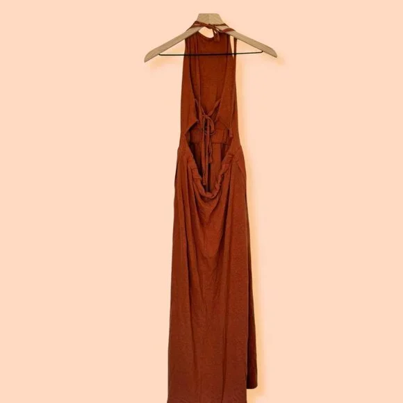 Free People Women's Burnt Orange Halter Tie Back Dress - Picture 5 of 6